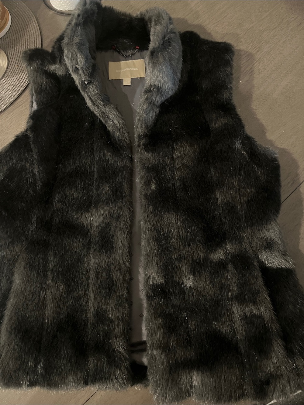 Banana Republic Black & Dark Gray Faux Fur Vest